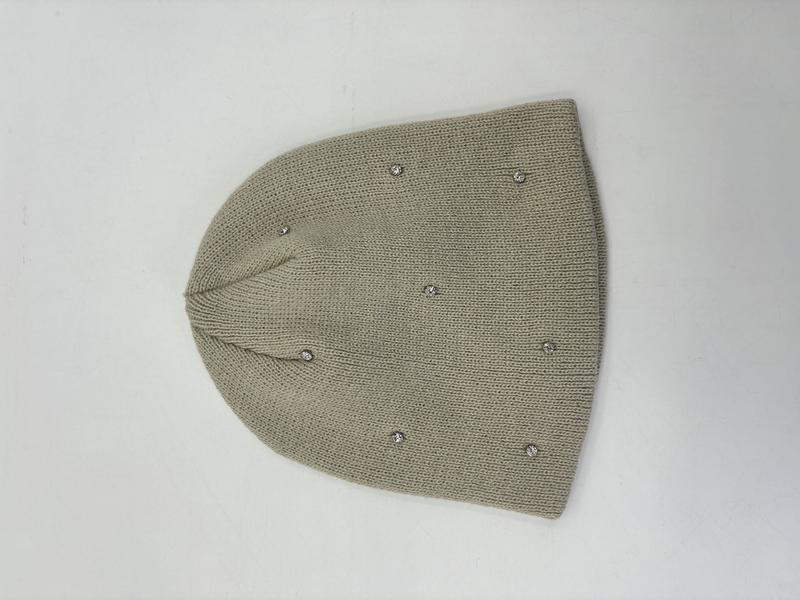 Bonnet fin vert sauge avec strass cristal argenté dispersés