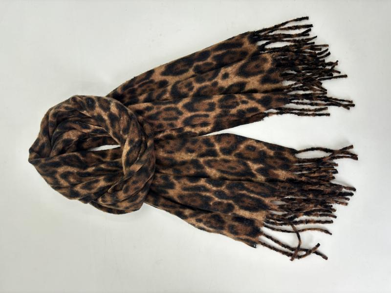 Écharpe léopard marron et noir avec franges nouées