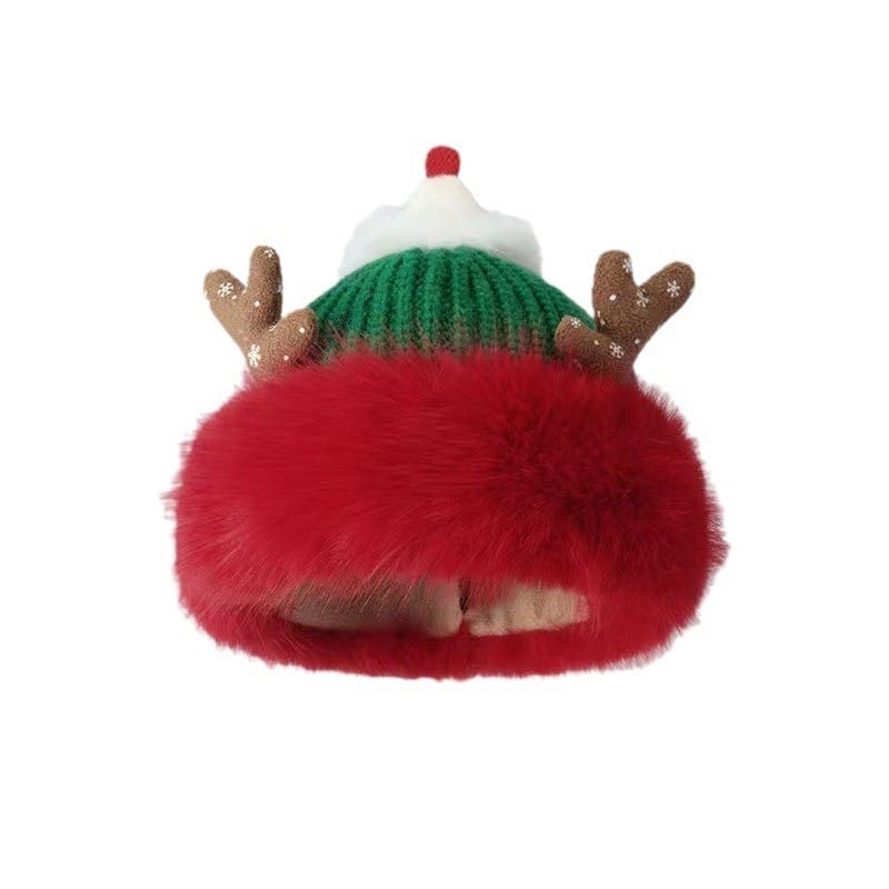 Bonnet de Noël vert et blanc avec bois de renne décoratifs