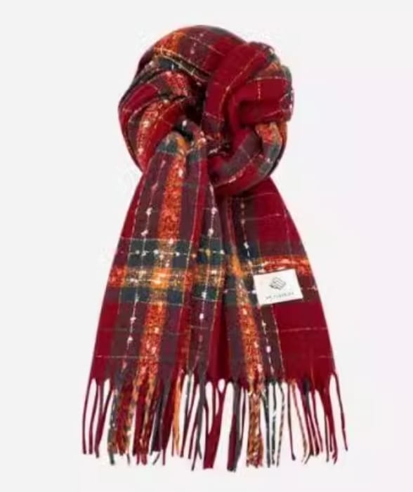 Écharpe écossaise tartan nouée rouge avec accents vert