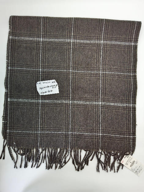 Écharpe tissée à plat en glen plaid marron et blanc avec finition franges torsadées