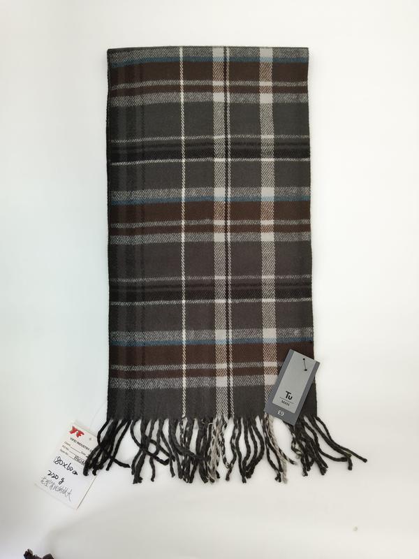 Écharpe homme tartan gris et marron avec accents blanc et bleu