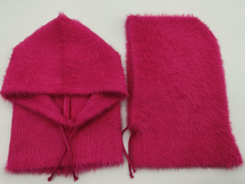 Ensemble écharpe capuche et tour de cou fourrure synthétique rose fuchsia moelleux