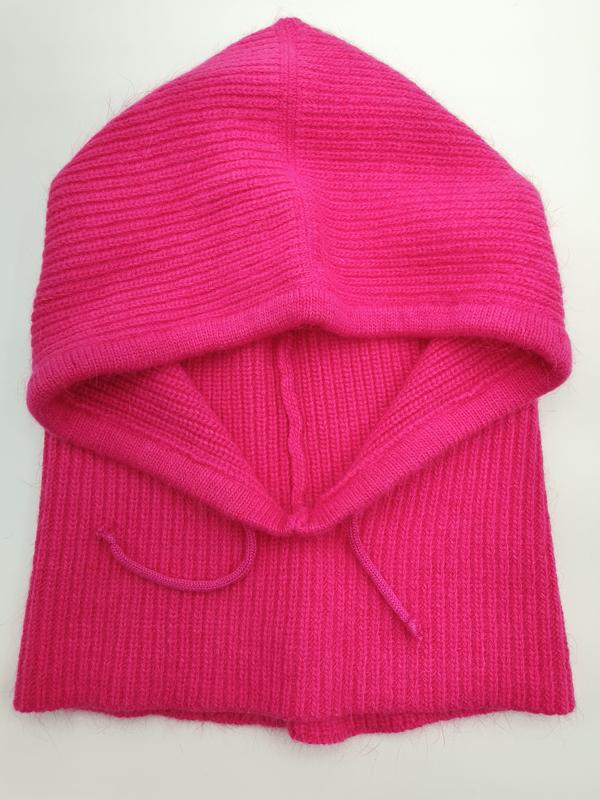 Cagoule masque visage rose vif en maille côtelée avec lacet de serrage