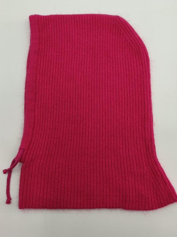 Cagoule ski rose en maille côtelée avec fermeture cordon