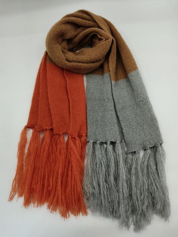 Écharpe tricot colorblock rouille