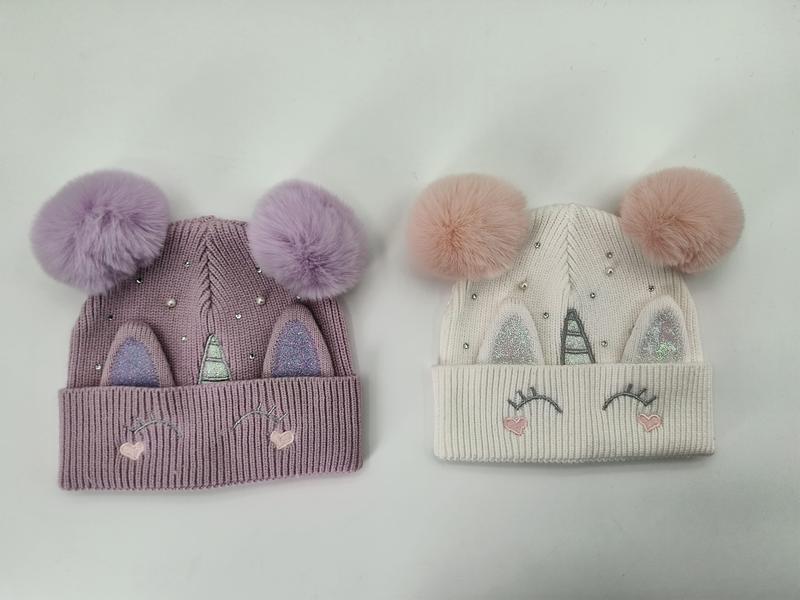 Deux bonnets licorne enfant avec double pompon fausse fourrure