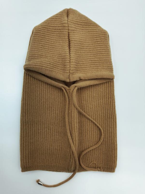 Cagoule camel en maille côtelée texture gauffrée avec capuche et cordon ajustable