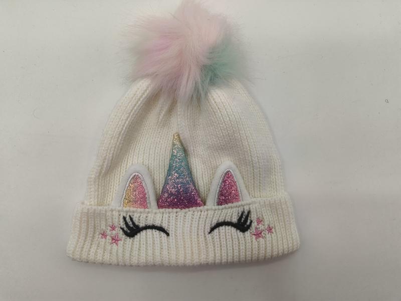 Bonnet enfant blanc tricoté licorne