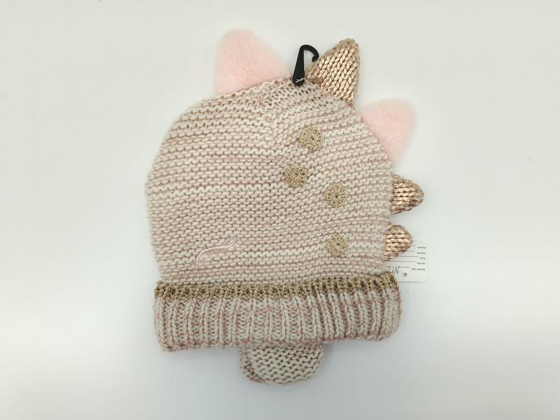 Bonnet dinosaure enfant crème tricoté