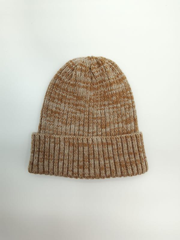 Bonnet côtelé chunky caramel et crème chiné à revers replié