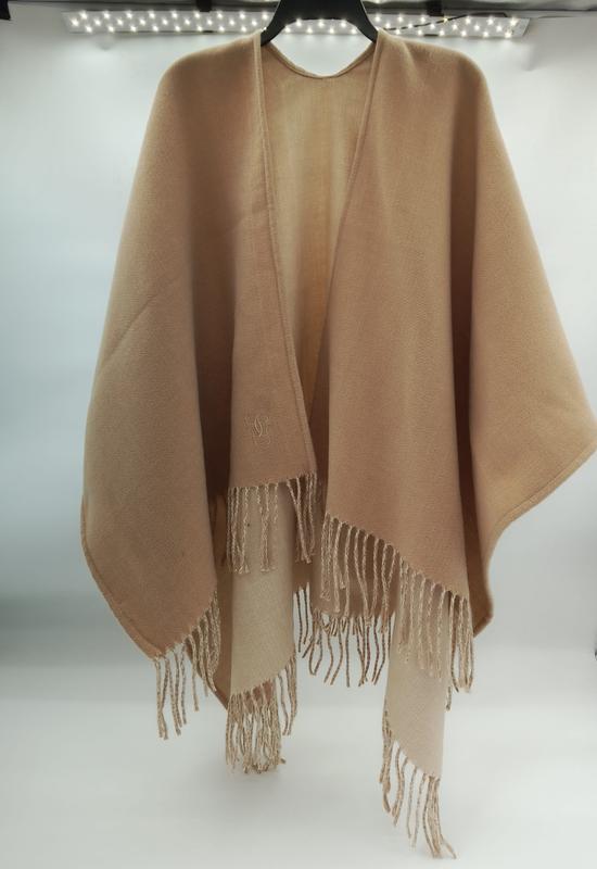 Cape poncho camel beige en laine mélangée