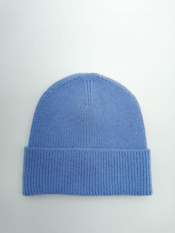 Bonnet bleu bleuet en tricot doux avec revers côtelé replié