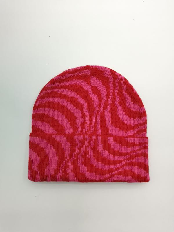 Bonnet plat à imprimé zèbre rose et rouge avec revers replié