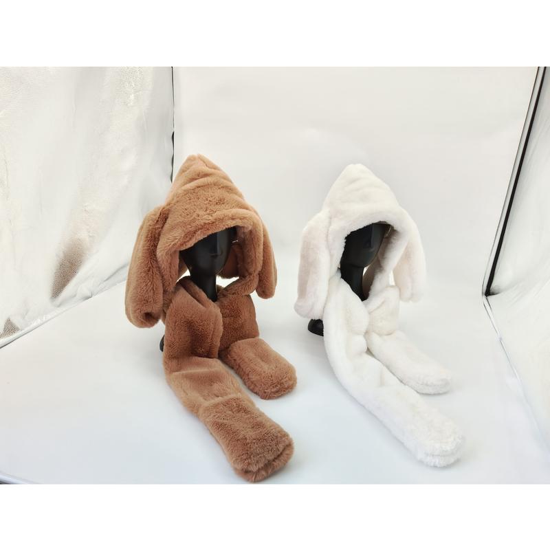 Écharpe capuche en fausse fourrure avec longues oreilles de lapin