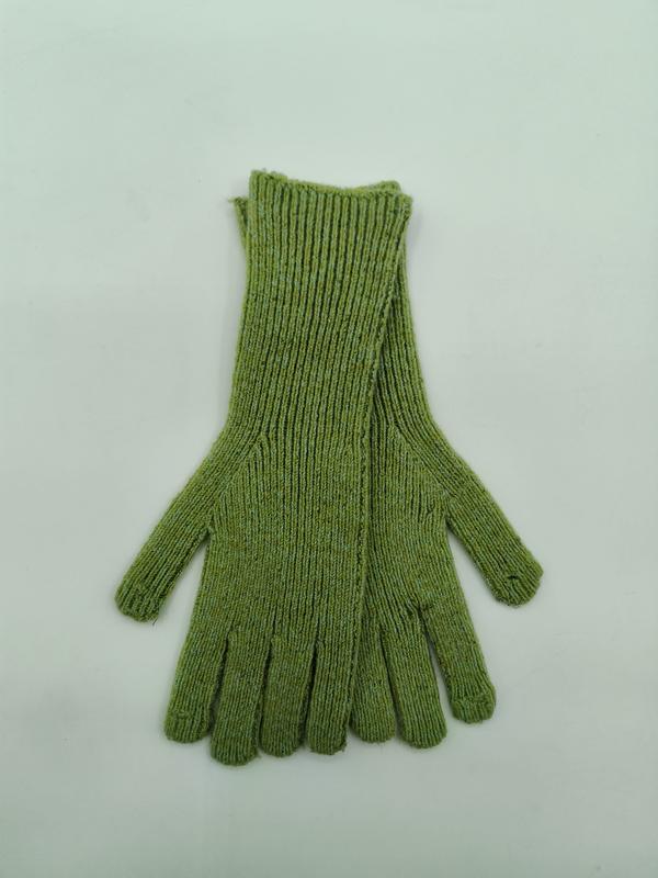 Gants tricot côtelé vert kaki à manchette allongée