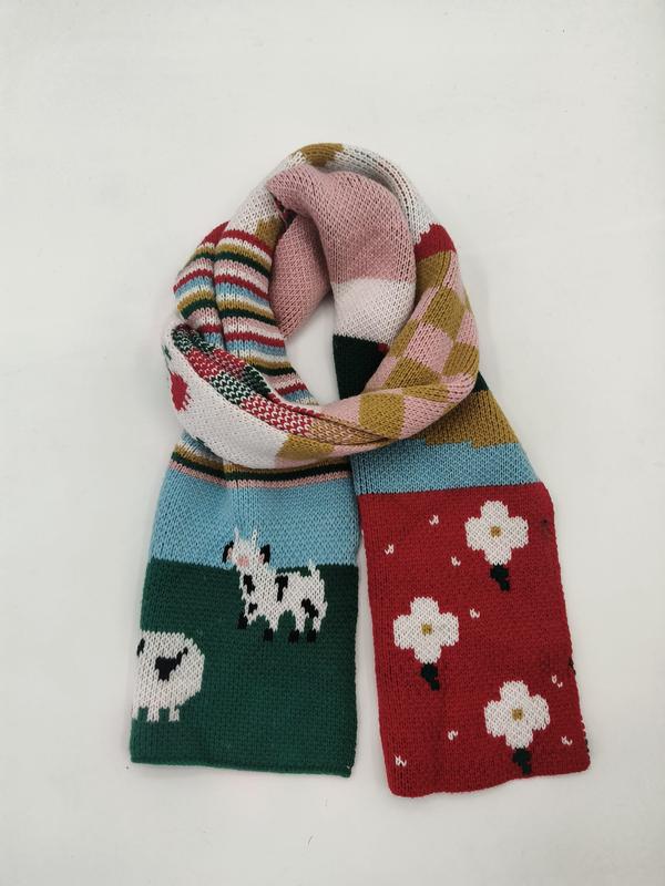 Écharpe tricot multicolore avec moutons