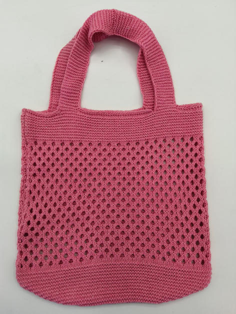 Sac tote en coton rose tricoté main