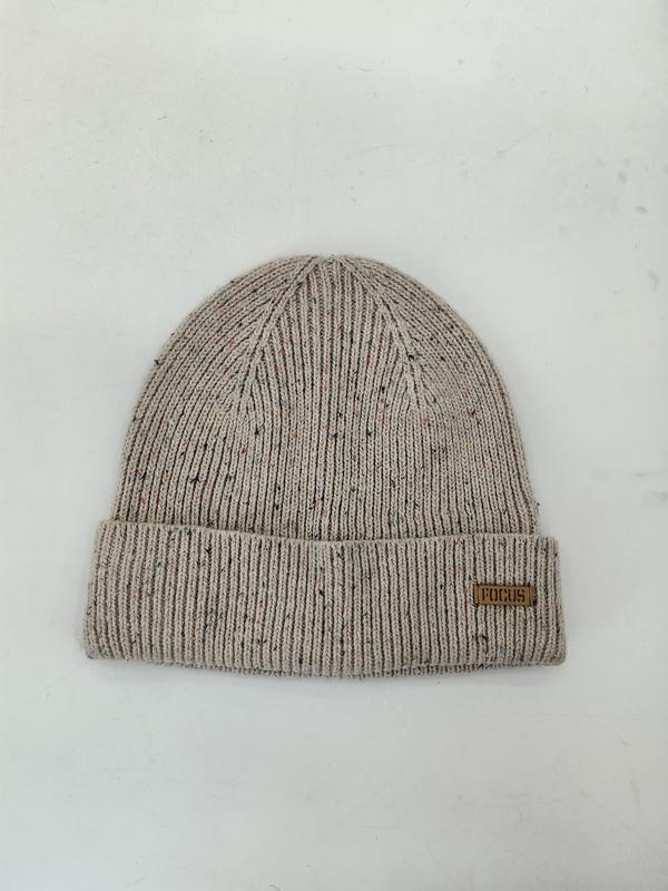 Bonnet côtelé beige oatmeal avec fil chiné multicolore et bord replié