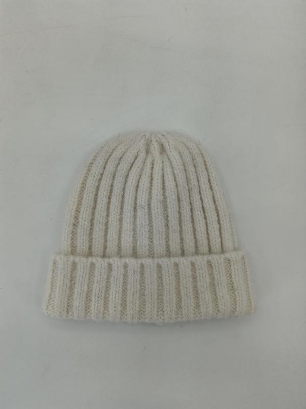Bonnet tricoté crème ivoire en maille côtelée avec revers replié