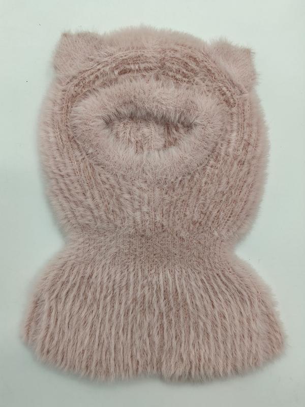 Cagoule polaire rose poudré avec oreilles de chat et tour de cou côtelé