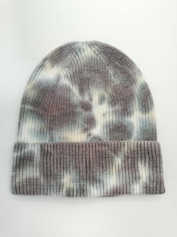 Bonnet côtelé effet tie-dye tons gris beige et brun avec revers replié