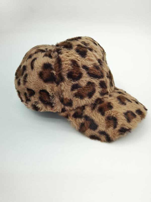 Casquette baseball en fausse fourrure moelleuse imprimé léopard guépard