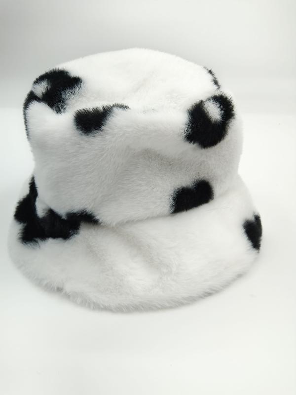 Bob blanc en fausse fourrure moelleuse avec taches noires motif vache