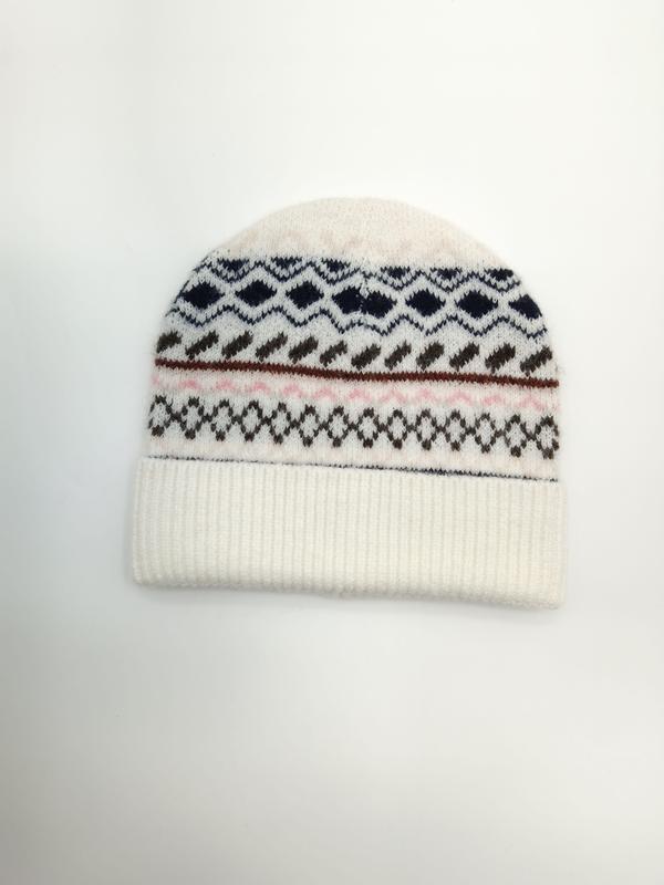 Bonnet crème à motifs Fair Isle marine