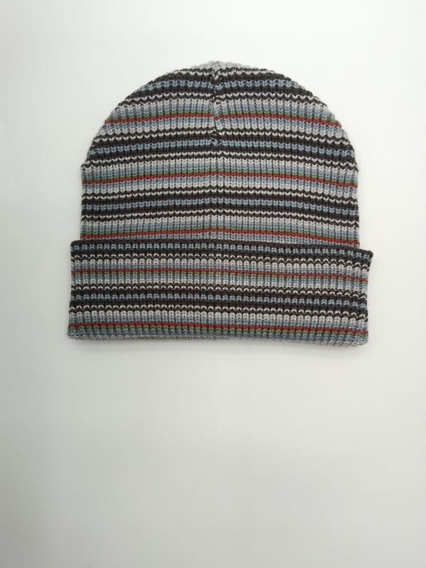 Bonnet côtelé rayures multicolores gris bleu marron rouge vert