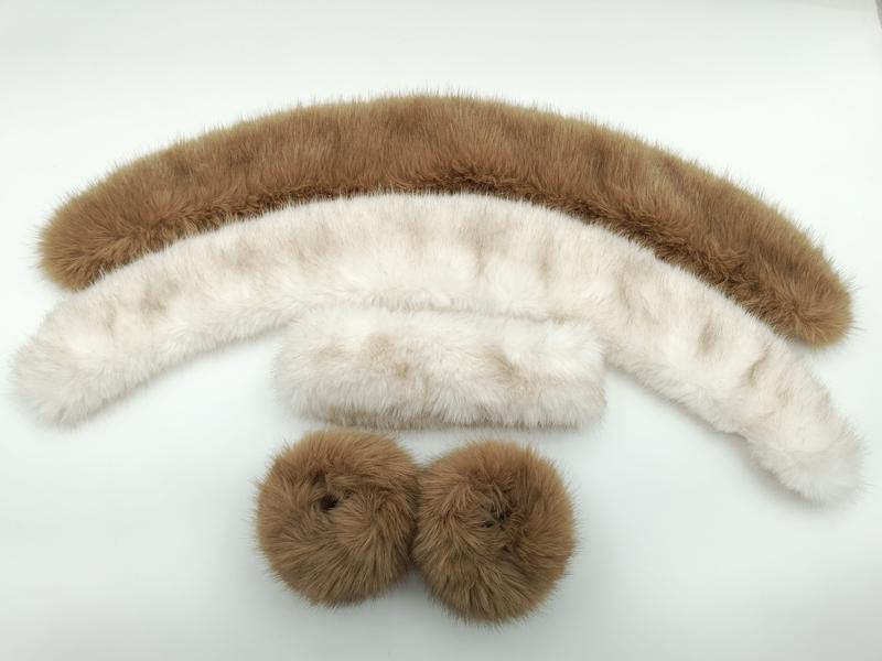 Ensemble accessoires fourrure synthétique camel ivoire - col arc