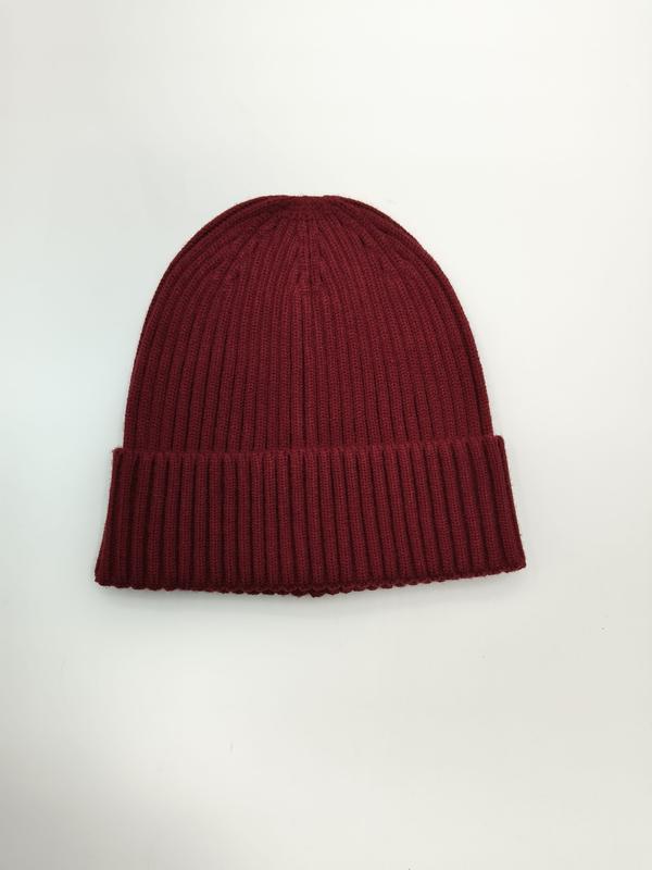 Bonnet bordeaux côtelé double revers replié fond blanc - laine rouge vineux hiver unisexe