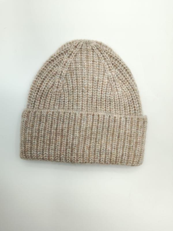 Bonnet beige oatmeal marl en grosse maille côtelée avec revers oversize