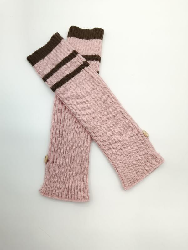 Mitaines sans doigts rose poudré rayures camel
