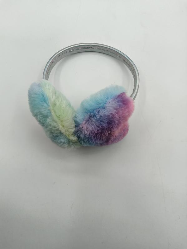 Cache-oreilles duveteux tie-dye pastel multicolore violet bleu vert