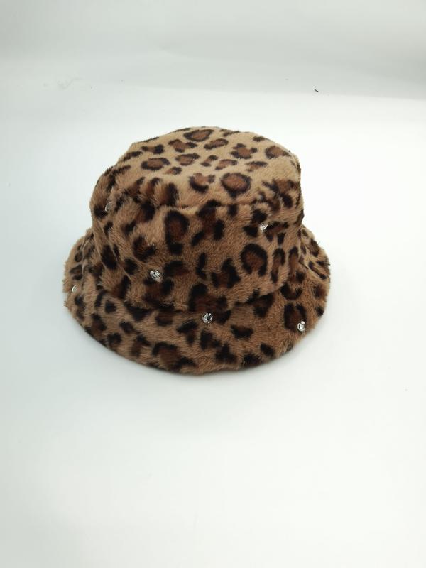 Bob léopard en fausse fourrure camel marron avec petits strass cristal incrustés